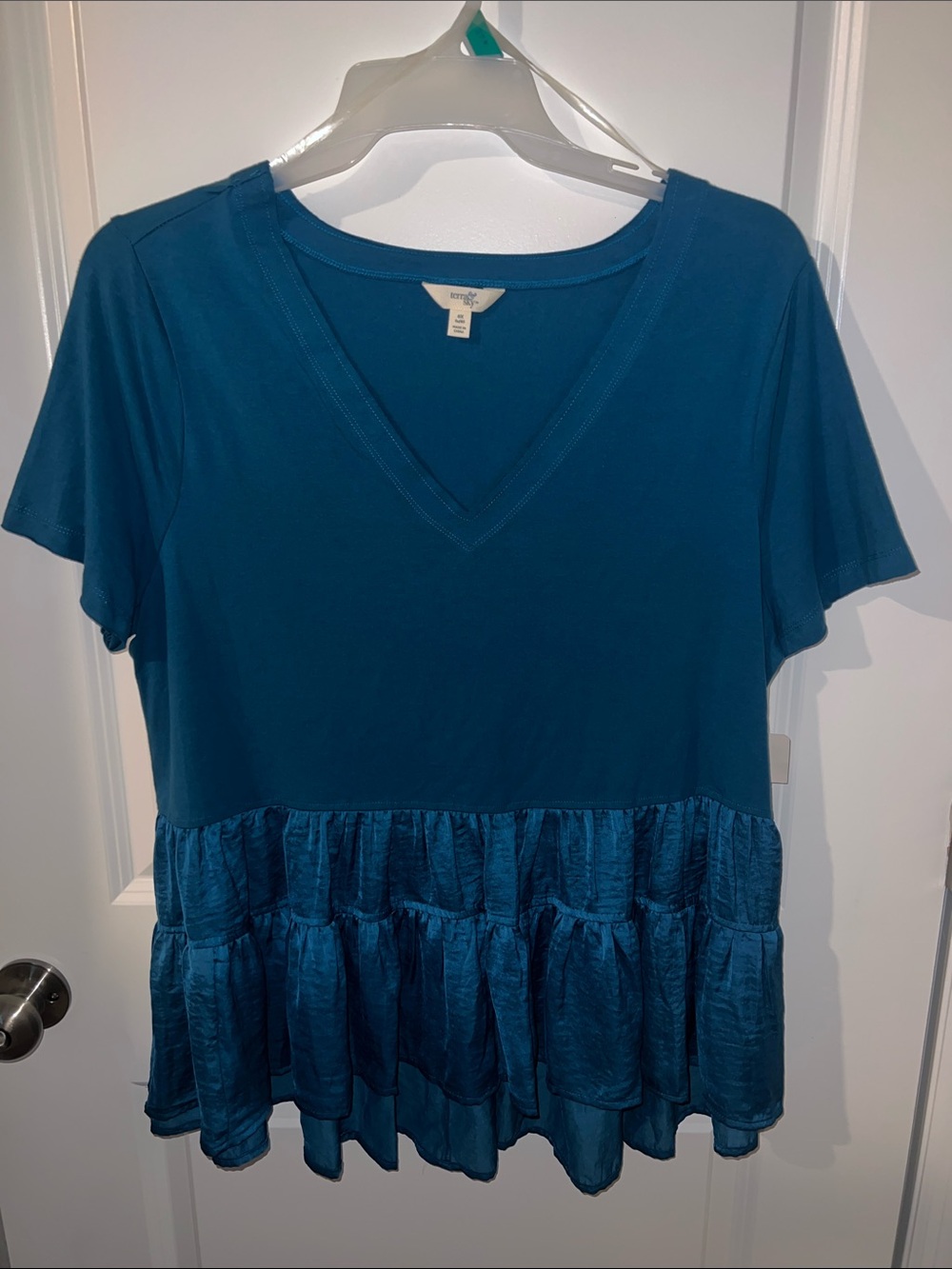 NOBO Teal V-Neck Short Sleeve Peplum Top